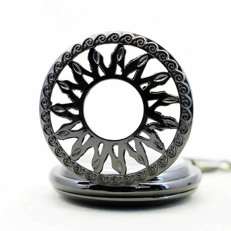 Exquisite Sunflower Sun Skull Mechanical Pocket Watch Vintage Steampunk Manual Chain Necklace Pendant Accessory Clock Gift