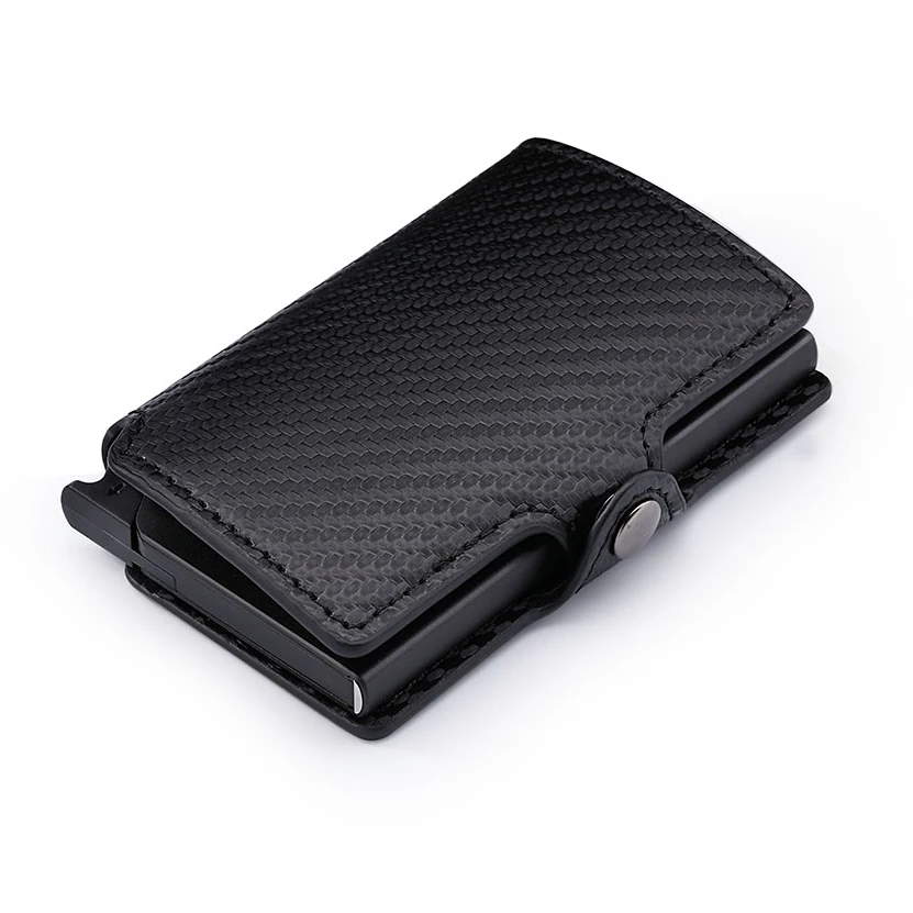 Casekey Luxury Carbon Fiber Mini Pop Up Rfid Wallet for Men Slim Leather Business ID Credit Card Pocket Holder Wallet