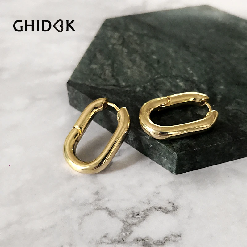 

GHIDBK Small Geometrical Solid Oval Hoop Earrings Handmade Fashion Statement Chunky Earrings Femme Minimalist Everyday Earring
