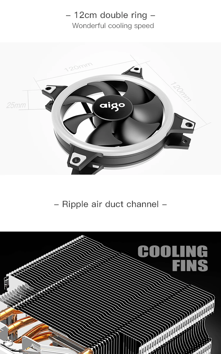 Aigo Icy E3 кулер для процессора TDP 250 Вт 4 тепловые трубки двойной PWM 4pin 120 мм двойное кольцо светодиодный вентилятор Радиатор кулер для LGA 775/115x/AM2/AM3/AM4
