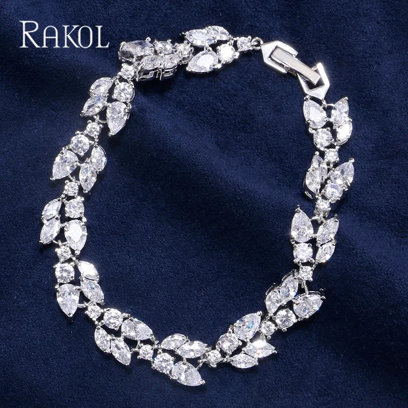RAKOL Роскошные браслеты Шарм проложили кубический циркон розовое золото цвет браслет для невесты для женщин огранки Кристалл бренд ювелирных изделий