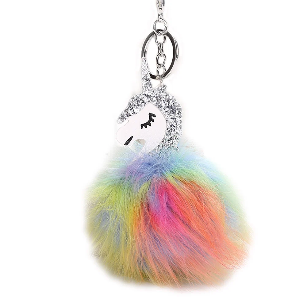 1 шт. Мода Блеск Мягкий Плюшевый единорог кулон помпонами брелок для ключей сумки