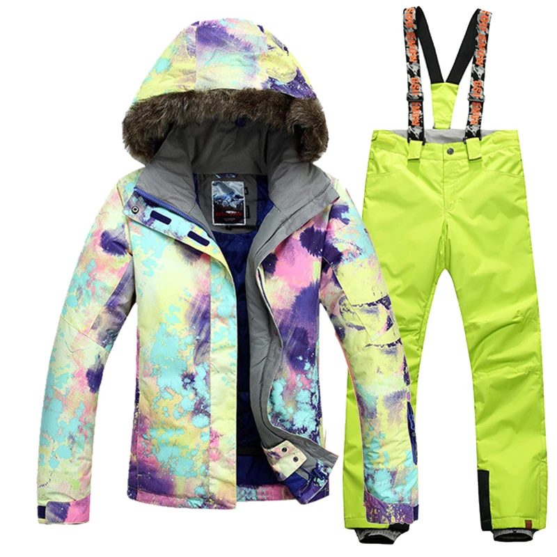 

Gsou Snow Women Ski Suit+Pants Snowboard Jacket Women Winter Female Jacket Sports Suits Ski Set Free Shipping Women Ski Jacket