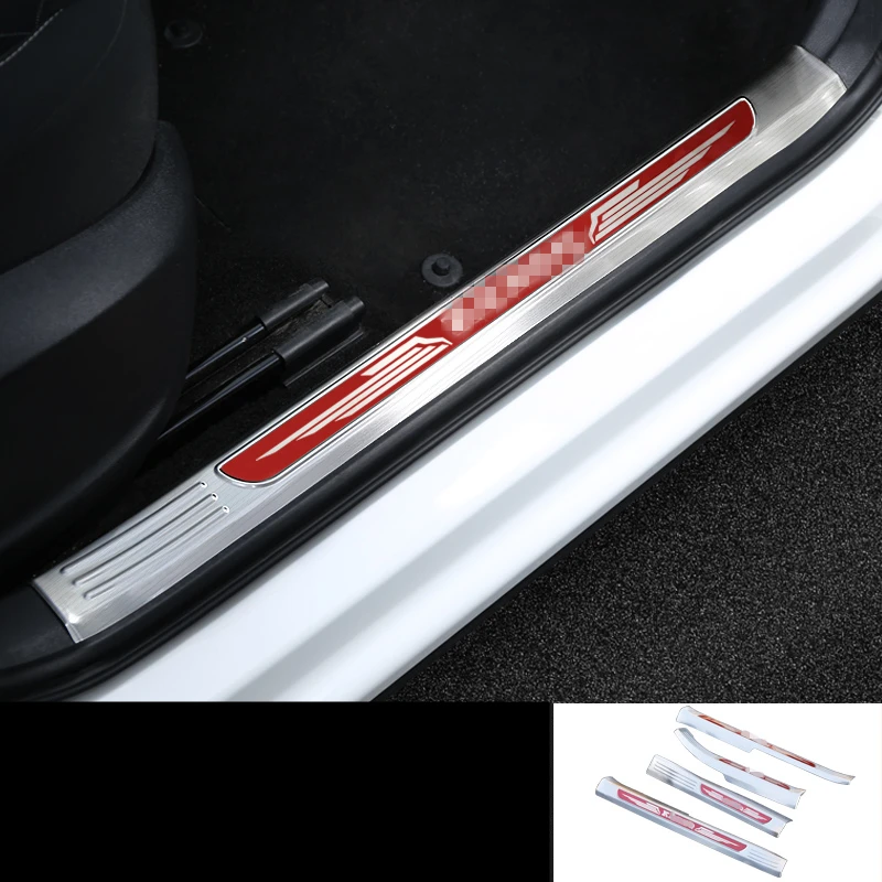 Interior red logo For SKODA KAROQ stainless steel welcome pedal refires door sill strip parts Interior decoration Auto Accessories - Цвет: Interior red logo