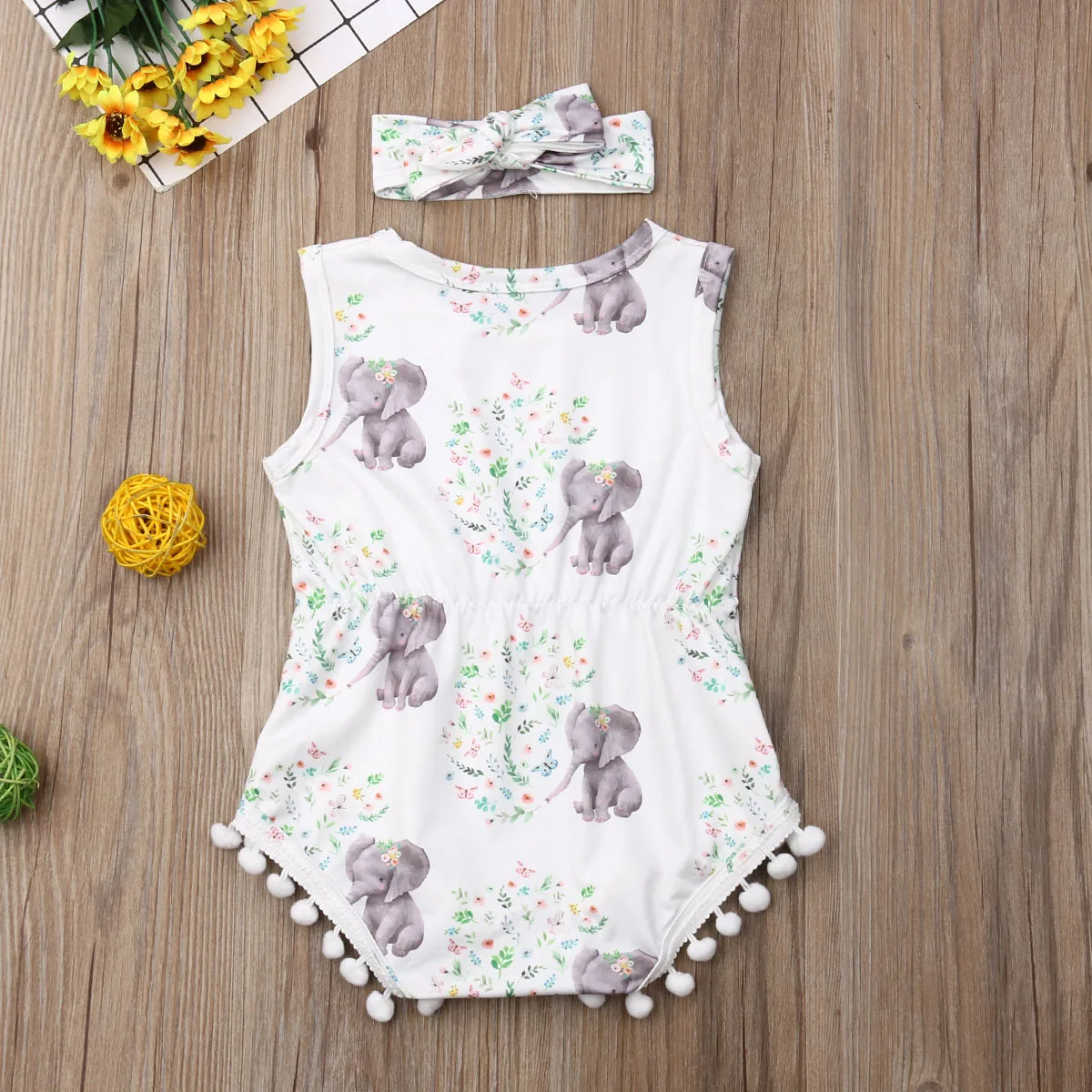Боди для новорожденных девочек с рисунком слона летняя одежда без рукавов