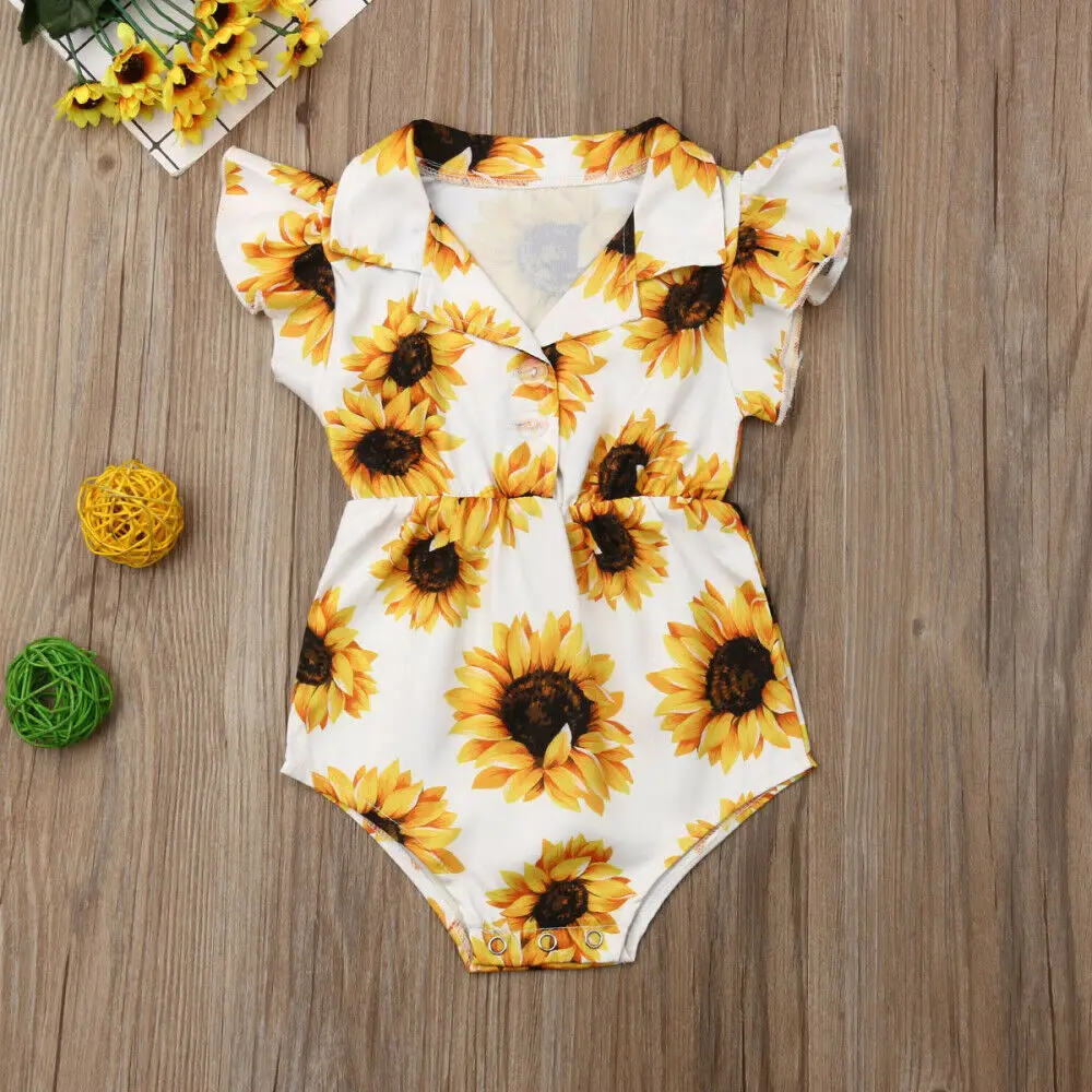 Комбинезон с короткими рукавами и подсолнухом для маленьких девочек на весну