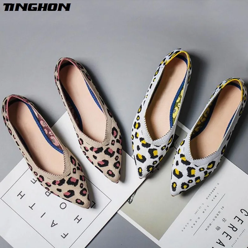 TINGHON New Spring Women Flats Shoes Leopard Print Casual Single Ballerina Shallow Mouth | Обувь