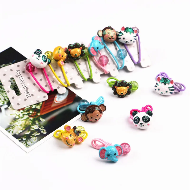 

6pcs/lot GG & MM Children 's jewelry hair ornaments wholesale cartoon bright crystal giraffe small animals hair ring hair rope