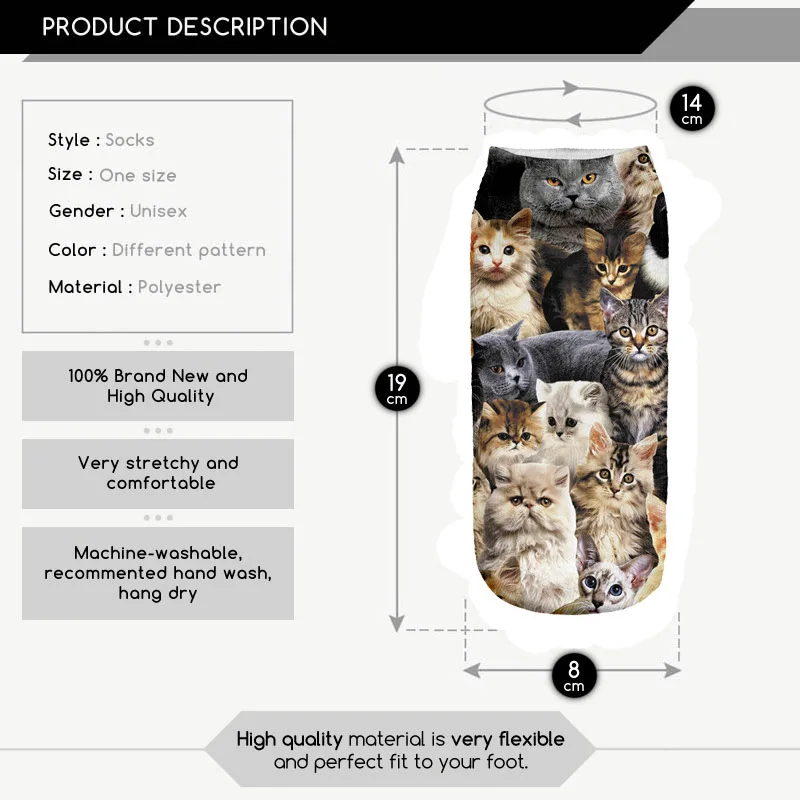 Спортивные носки с 3d цифровым принтом в виде кошек для бега|socks designer|socks socksocks print |