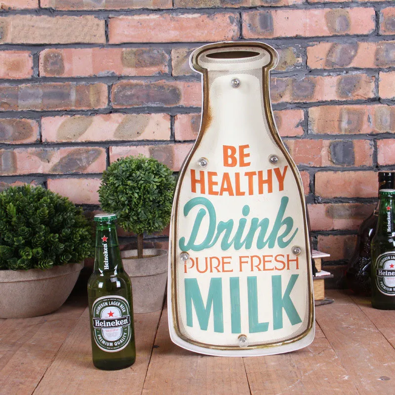 

Vintage Drink Milk Neon Sign Decorative Painting LED Metal Signs Bar Cafe Home Shabby Chic Wall Hanging Decoration Signboard A77