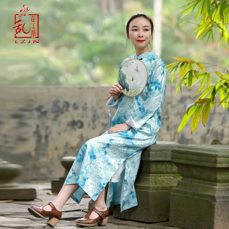 Женское платье в традиционном китайском стиле LZJN длинное винтажное приталенное