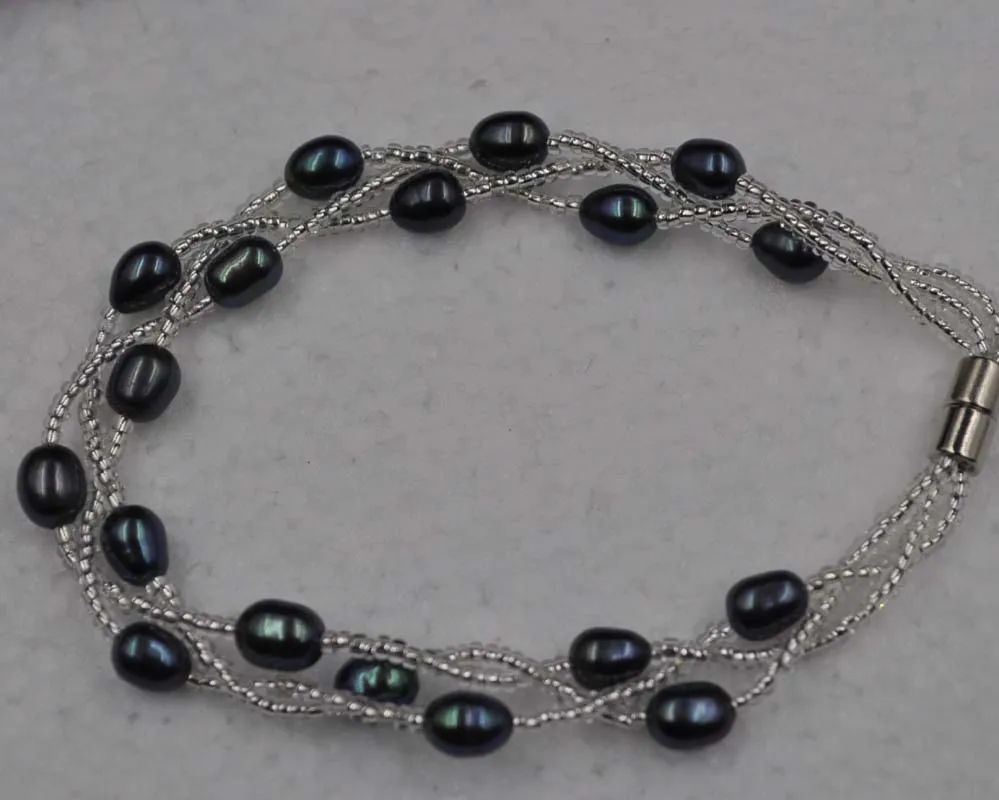 Оптовая продажа 3 линии риса настоящий пресноводный жемчуг набор ожерелье и