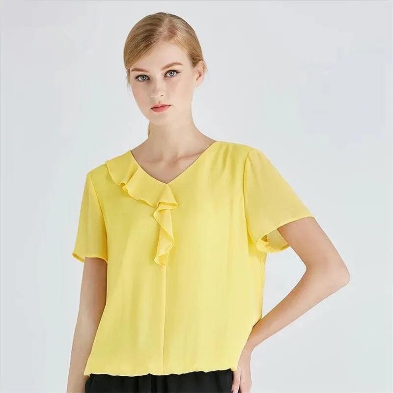 2020 женская летняя рубашка однотонная 7 видов цветов с воротником оборками и