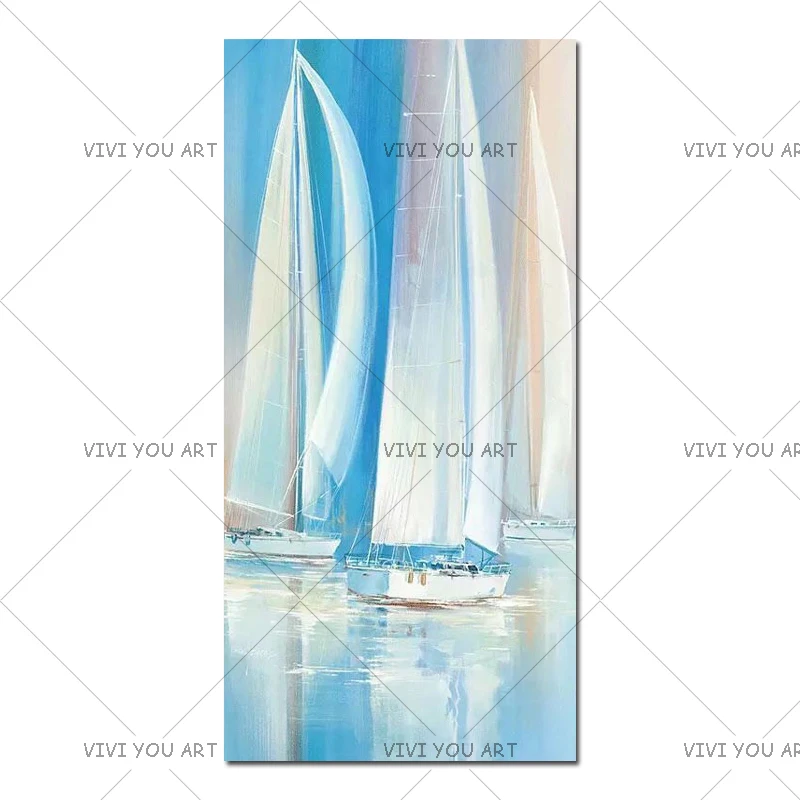 Новое поступление красивая картина ручная роспись высокого качества Whit и Blue Sailboat