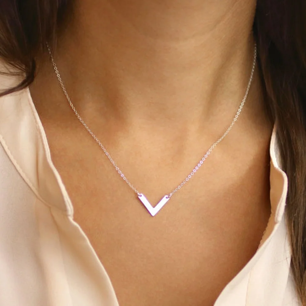 Simple Fashion Women Gold Chain Chevron V Pendant Necklace Triangle Dainty Everyday Jewelry Bridesmaid Gift For Her | Украшения и