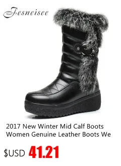 New Winter Mid Calf Boots Women Genuine Leather Boots Wedges Round Toe Mid Heels Boots High Quality Shoes Size 34-41 M4.0