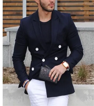 2020 темно-синий двубортный мужской костюм повседневный Блейзер смокинг на заказ