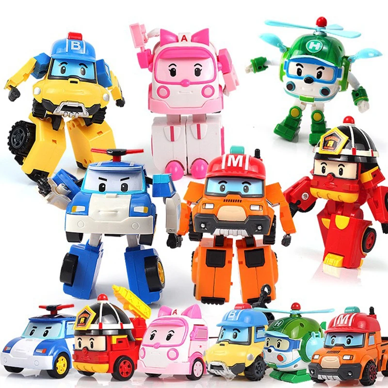 

6pcs/Set Korea Toys Robocar Poli Transformation Robot Poli Amber Roy Car Model Anime Action Figure Toys For Children Best Gift