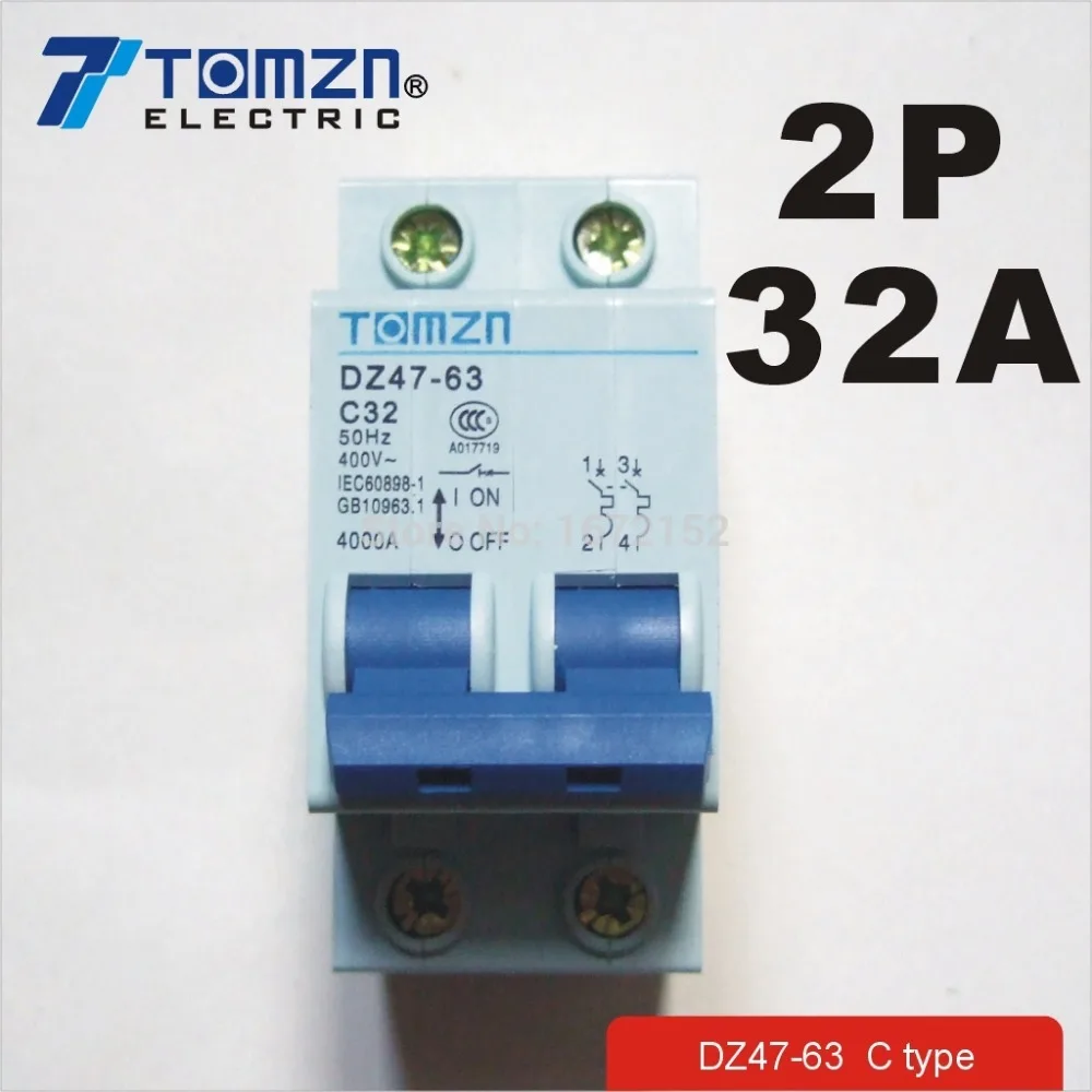 

2P 32A 400V~ 50HZ/60HZ Circuit breaker AC MCB safety breaker C Type