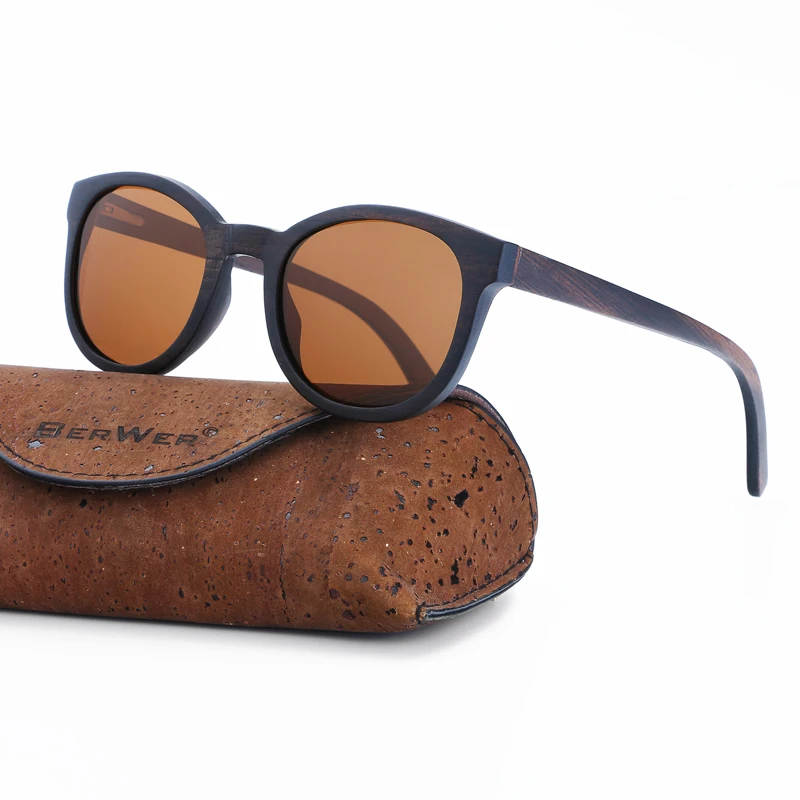 

BerWer черные деревянные солнцезащитные очки поляризованные линзы деревянные солнцезащитные очки дропшиппинг OEM с пробковым чехлом