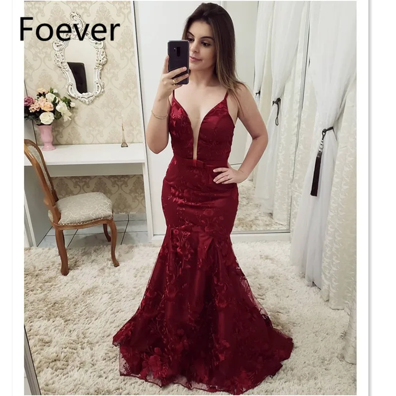 Vestidos de gala сексуальные длинные кружевные платья с глубоким v-образным вырезом 2019