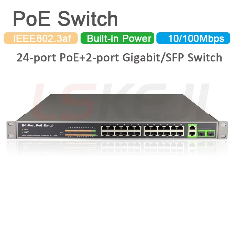 Коммутатор poe на 24 порта 100 Мбит/с 2 гигабита SFP 48 В | Безопасность и защита