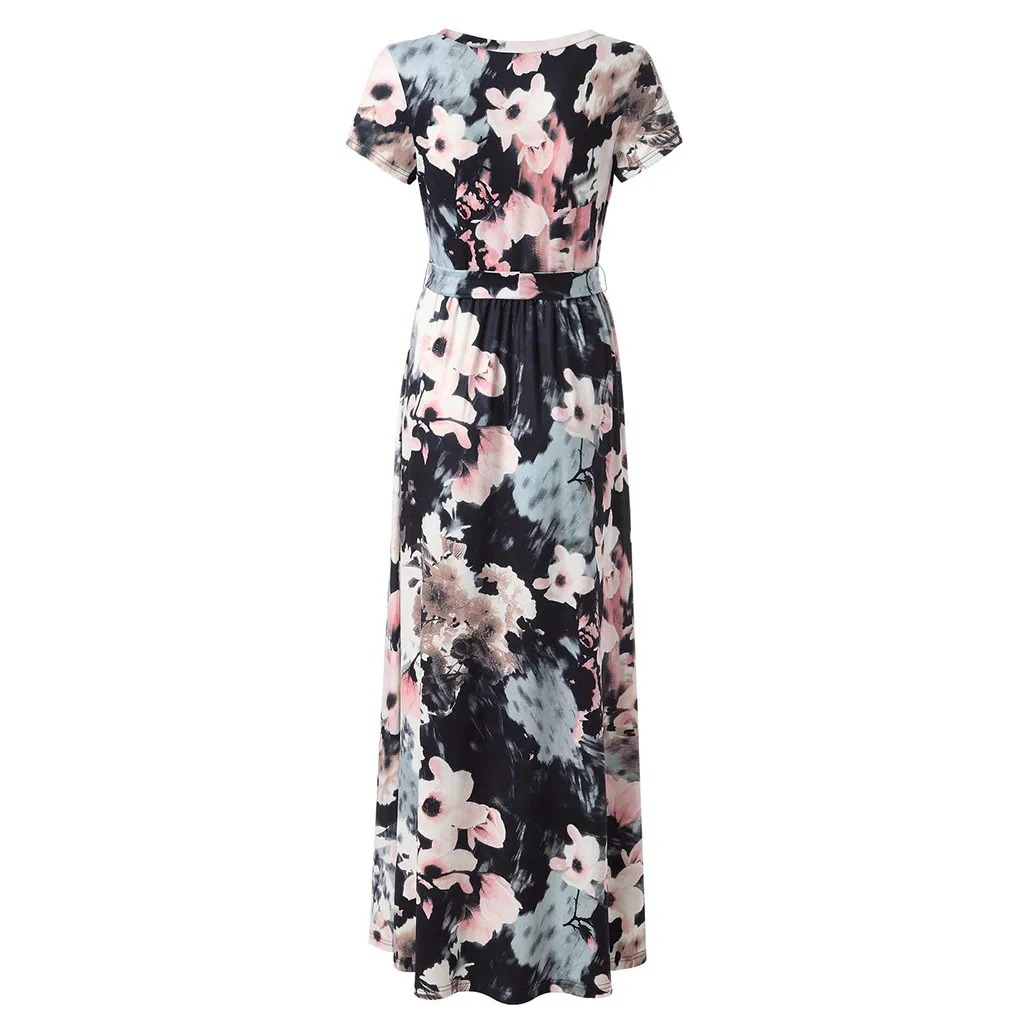 Женское платье с коротким рукавом повседневное длинное v-образным вырезом и