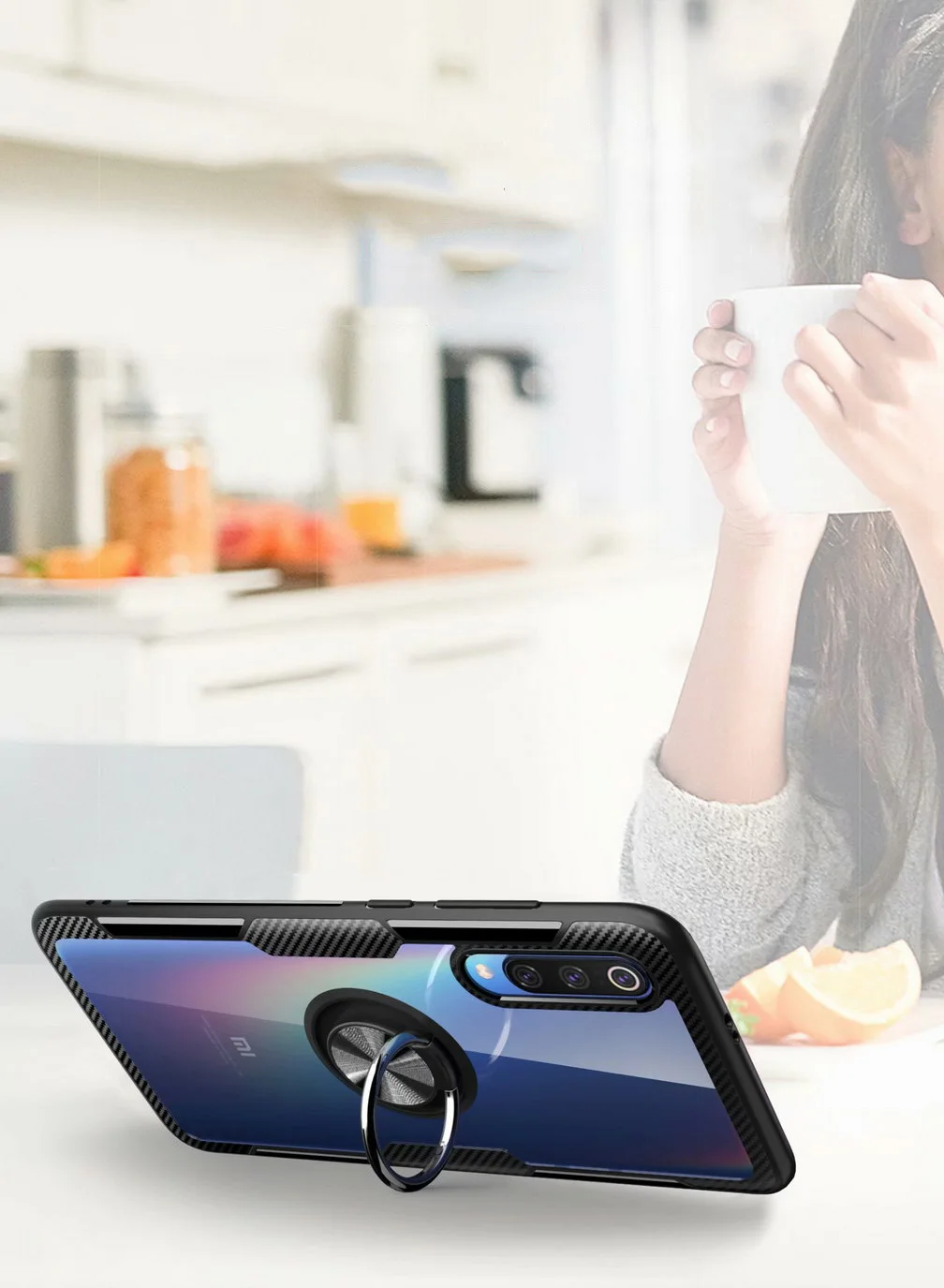 Прозрачный чехол для Xiaomi Mi 9 на магнитной присоске с кольцом палец мягкий из ТПУ
