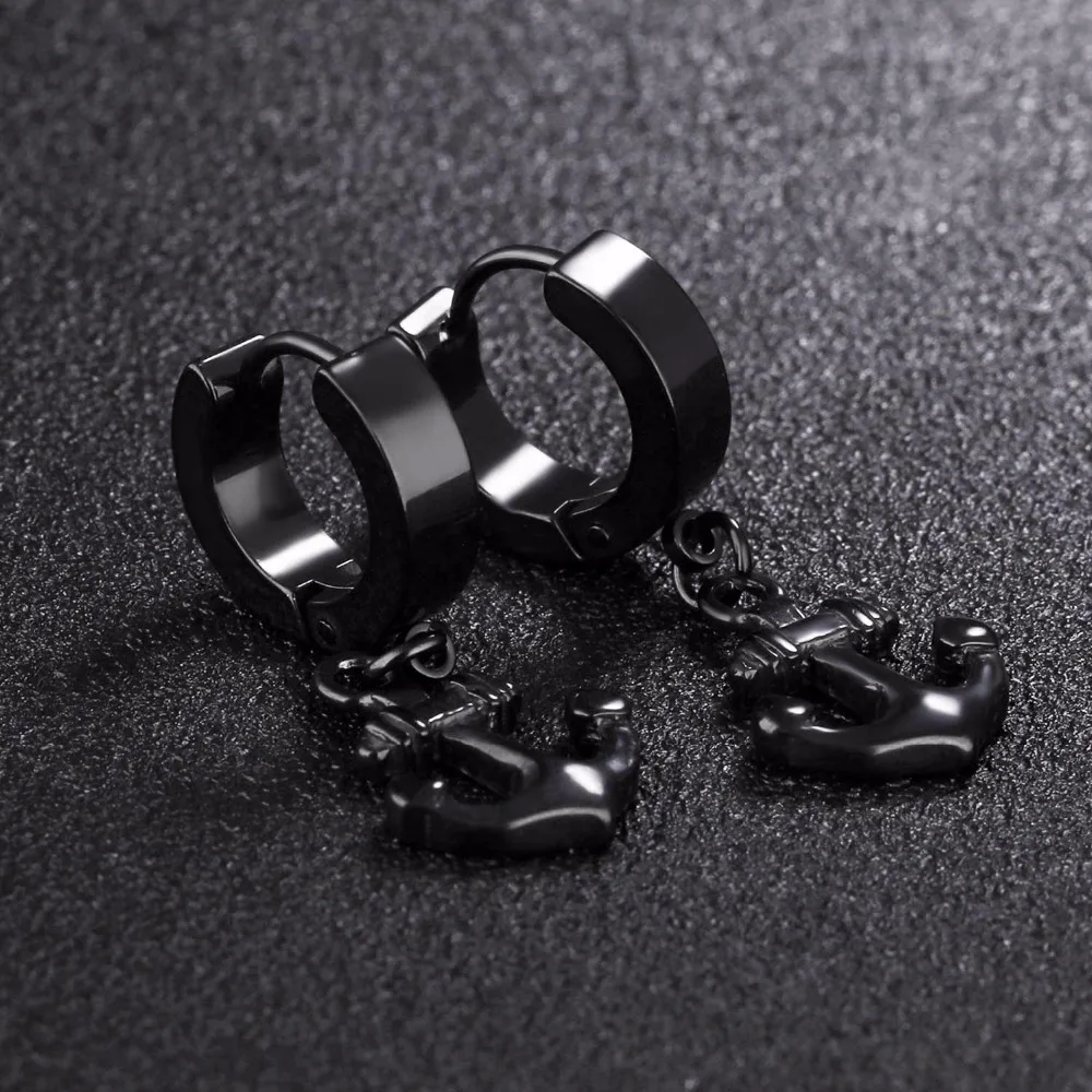 korea 16mm Anchor Hoop Earrings For Woman Top Quality Stainless Steel White Black Golden Men Gift Fashion Jewelry | Украшения и