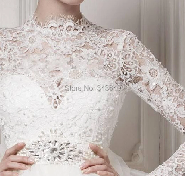 New Long Sleeve High Neck Crystals Lace Tulle Ball Gown Wedding Dress Bridal Custom Made Size 2 4 6 8 10 12 14 16 18+ W592 | Свадьбы и