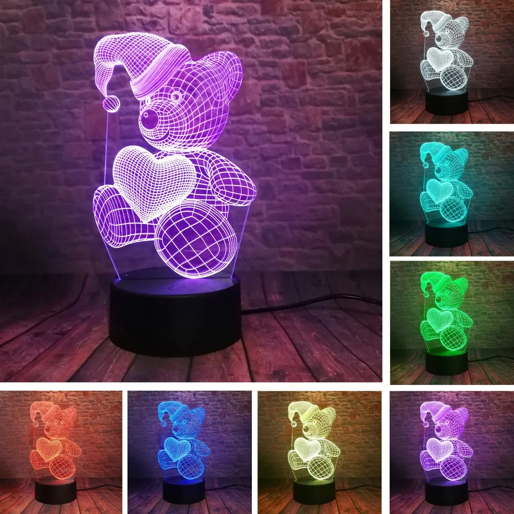 Милый спящий плюшевый мишка для маленьких детей 7 цветов ночник Декор дома