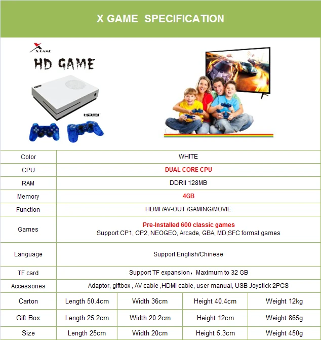 HD ТВ Видео игровая консоль Встроенная sd-карта 4 ГБ 600 Классическая игра для GBA/SNES/SMD/NES формат HDMI out put dual gamepad