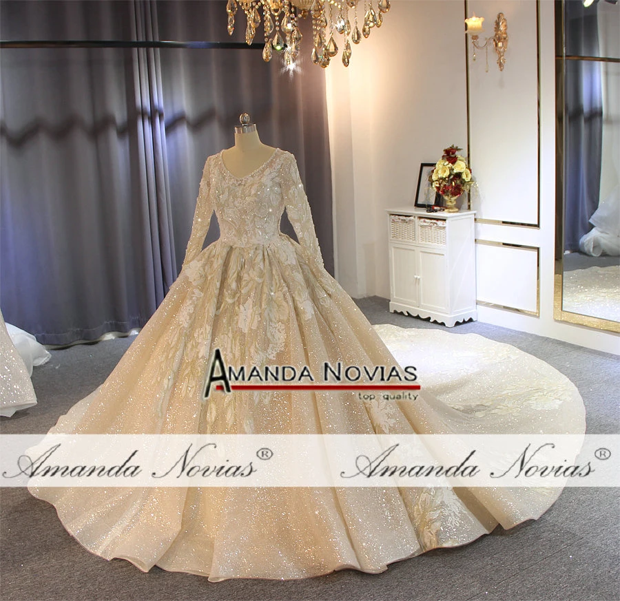 Роскошное блестящее свадебное платье robe de soiree с длинными рукавами мусульманский свадебное платье