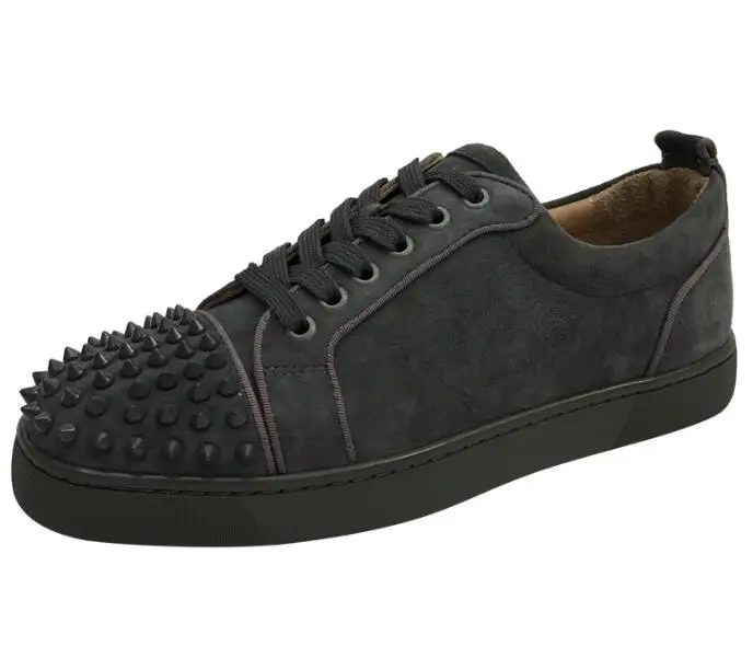 

BONJEAN Men Shoes Grey Suede Rivets Studded Flat Shoes Autumn Fashion Lace-up Casual Shoes Men Sneakers Grey Black White