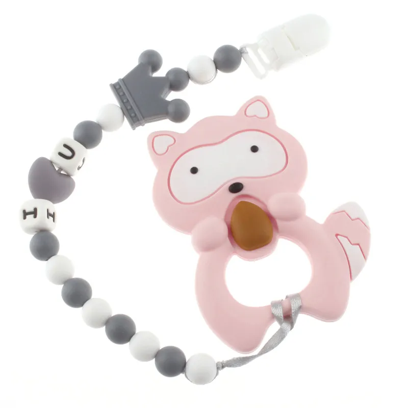 Colgante de silicona de ardilla para dentici&oacute;n de beb&eacute;, accesorios para collar, mordedor de mapache, mordedores sin BPA, juguete para dientes infantiles, 4 Uds.-1