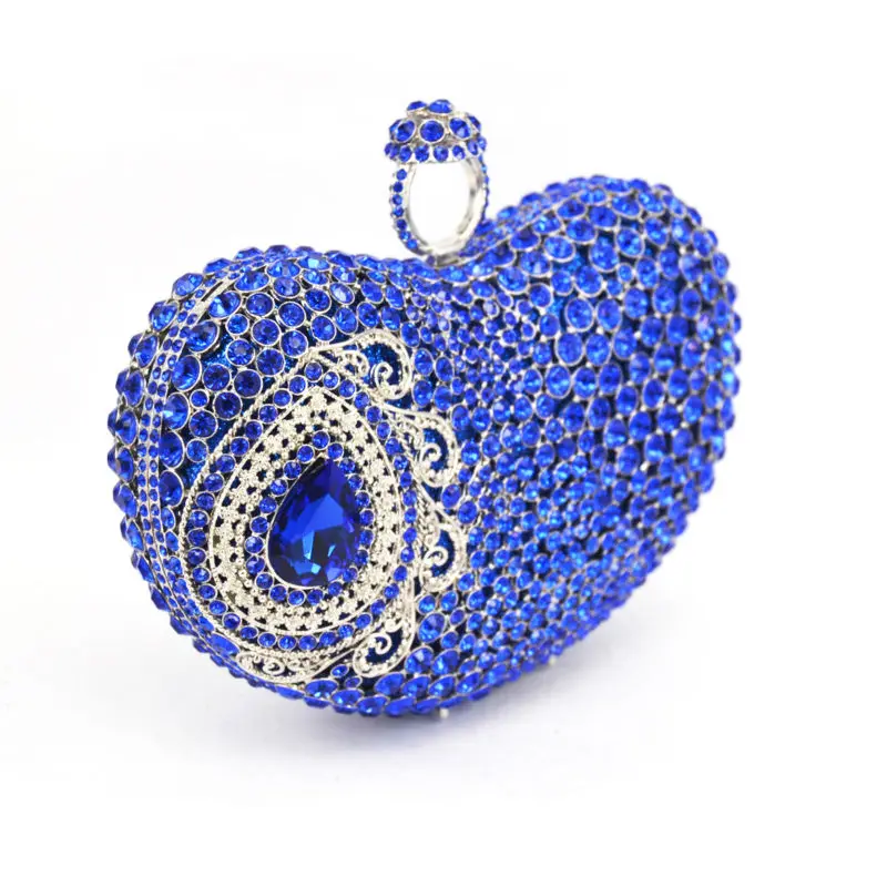 Стильный новейший Вечерний Клатч Стразы с кольцом на палец синим сердцем сумка