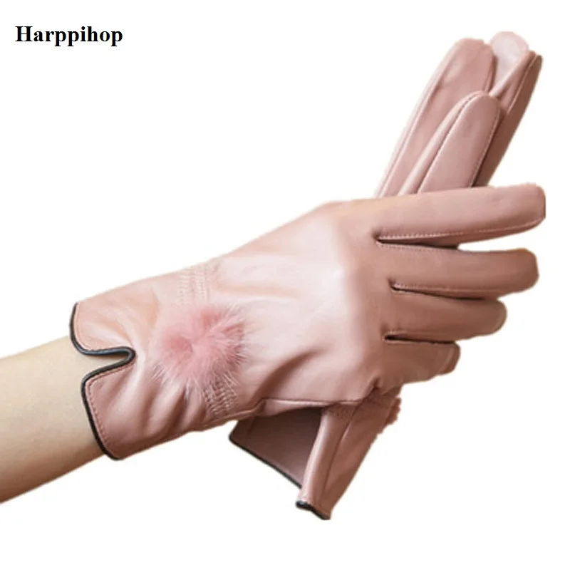 Перчатки Harppihop, скидка,, перчатки из натуральной кожи, женские перчатки из овчины, женские тонкие термоперчатки из меха норки, модные