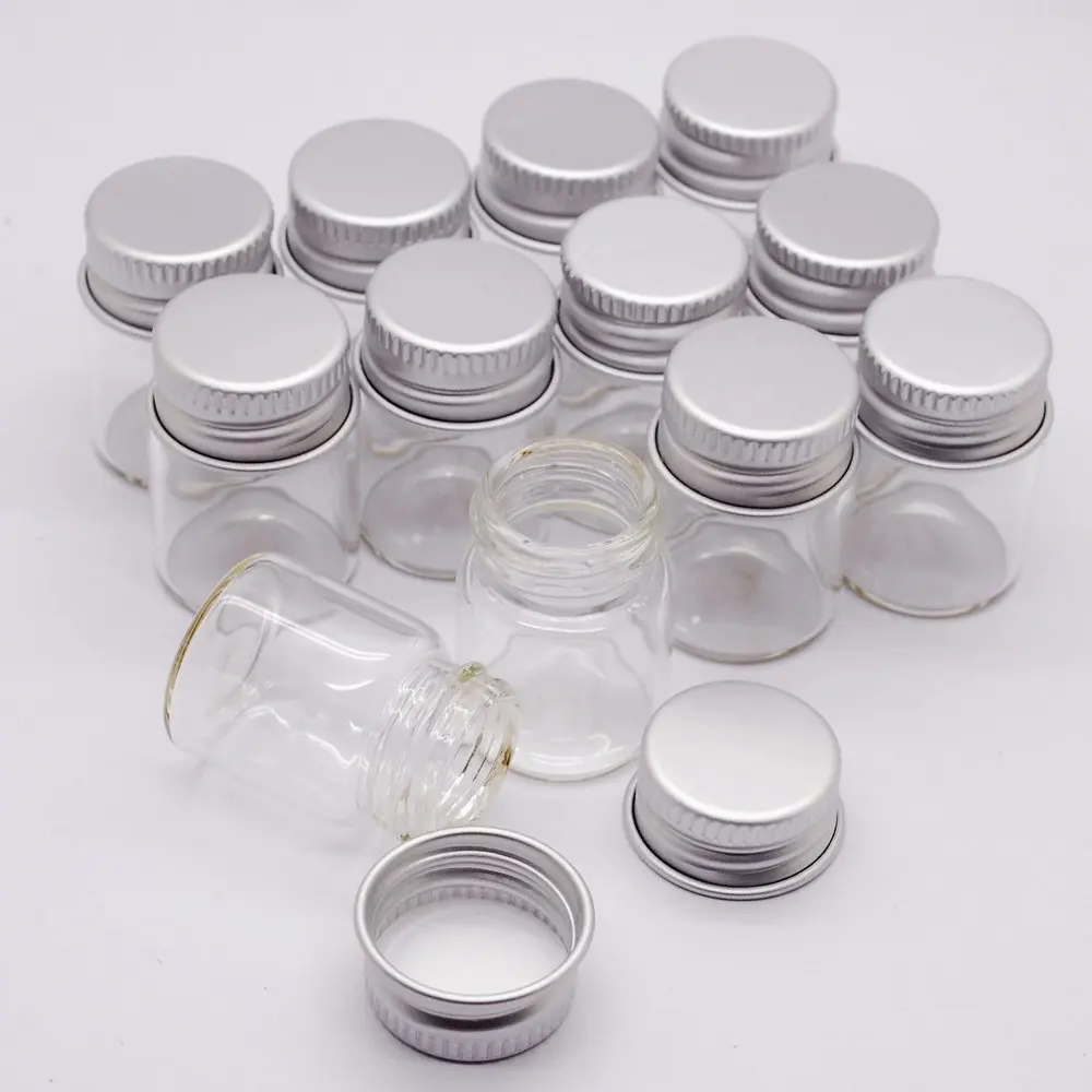 

12pcs 5ml Vials Clear Glass Bottles Glass Bottle with Aluminum Screw Top Strong Cute Empty Sample Jars For Message Jewelry