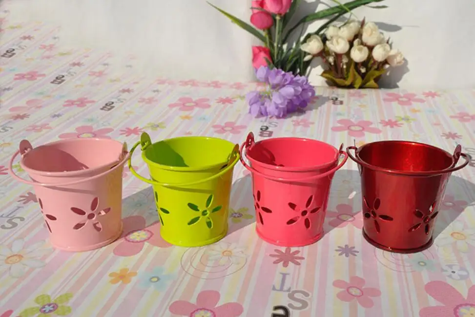 50 шт. с цветами лазерной резки мини металлические ведра шоколадные коробки