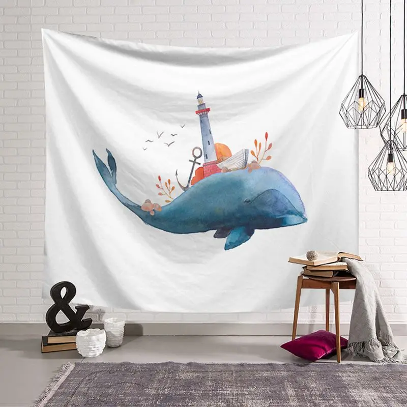 Cartoon Animal Rabbit Whale Tapestry Wall Hanging Rectangle Decorative Polyster Blankets Beach Towel Yoga Mat | Дом и сад