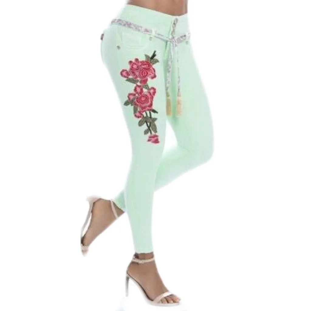 Модные женские облегающие джинсы с вышивкой и принтом обтягивающие брюки