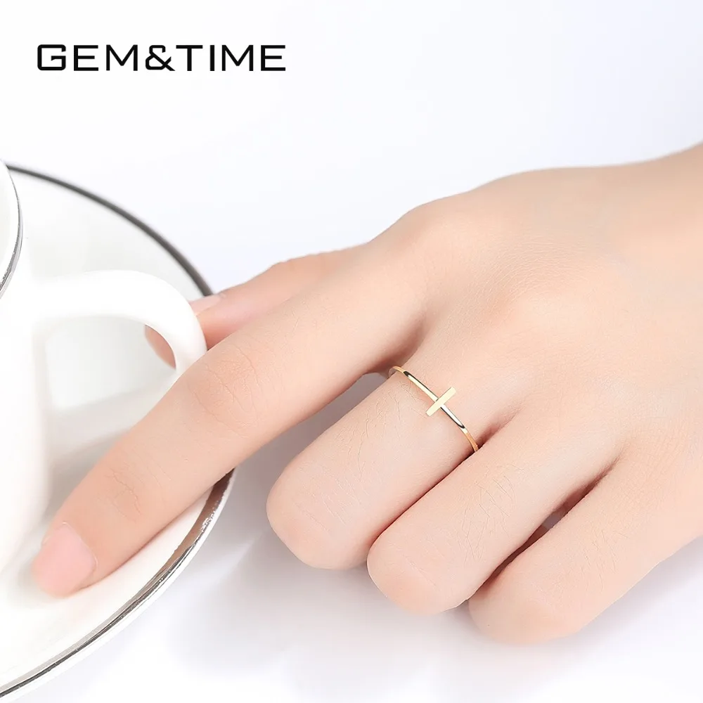Gem& Time, новинка, модные тонкие кольца с крестом для женщин, пуэр, 14K золото, свадебное кольцо для невесты, желтое золото AU585, Anillos, ювелирные изделия R14011