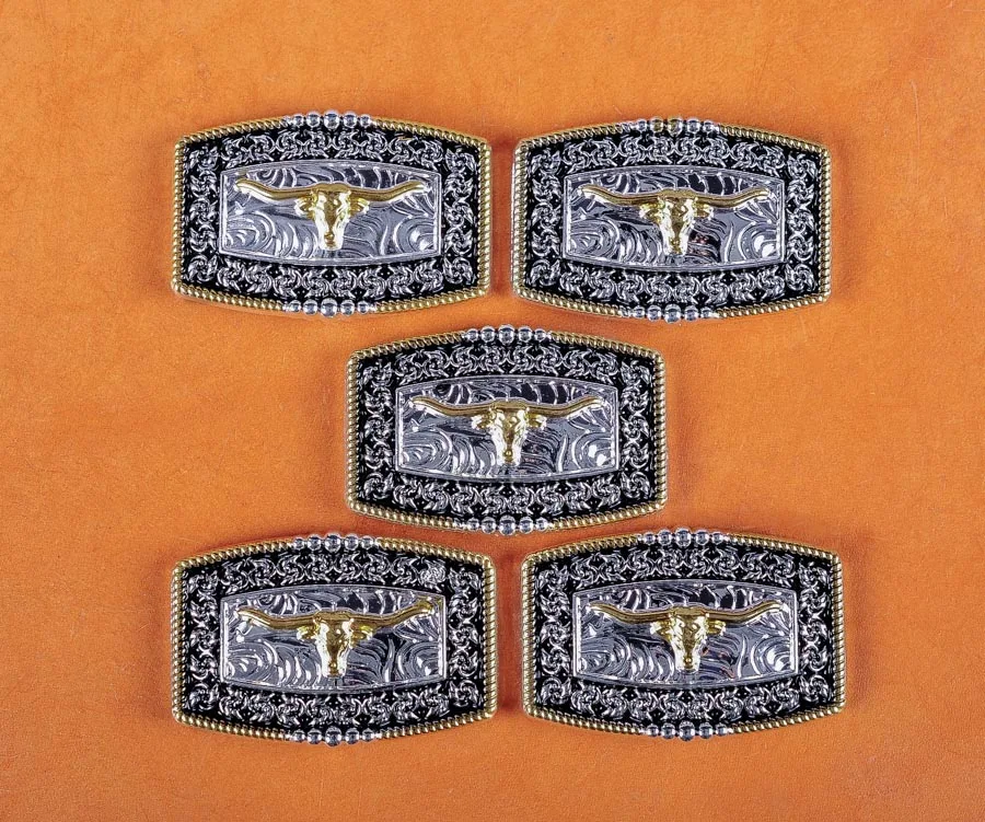 5X45*30 Прямоугольник западный ковбой золото Longhorn череп Бык Цветок кожевенное ремесло ремень конский головной убор седла таксы Conchos DIY