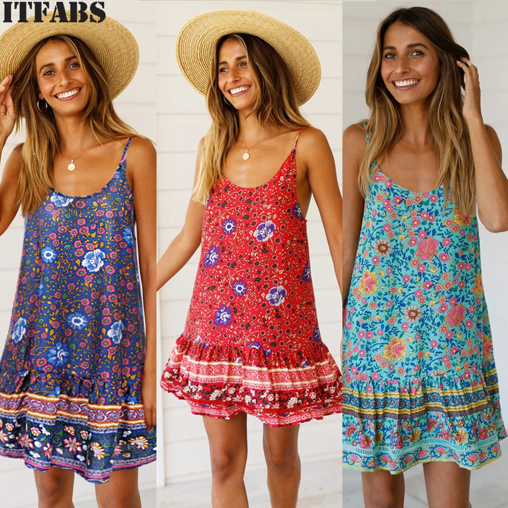 Лидер продаж Новинка года для женщин Лето Boho Цветочный без рукавов повседневное длиной макси Вечеринка клуб сексуальное пляжное