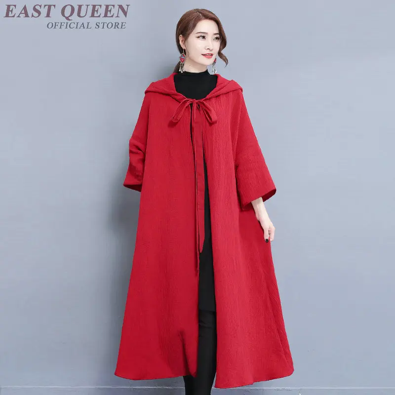 Винтажная китайская туника накидка женское пончо из хлопка и льна с вышивкой