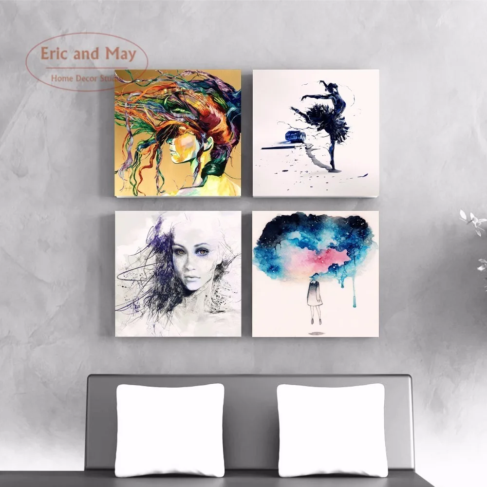 Watercolo Splash абстрактная девушка холст печать Современная живопись плакаты