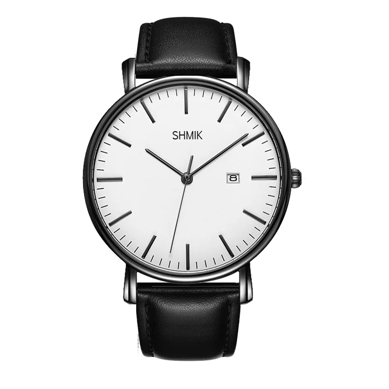 Leather White Мужские часы от ведущего бренда, роскошные часы с календарем, мужские часы со стальным сетчатым ремешком, деловые повседневные мужские часы с датой - Цвет: Leather White
