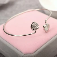 cuff opening bracelet adjustable double peach heart crystal hot sale fashion 2020 for ladies silver plated women channel setting