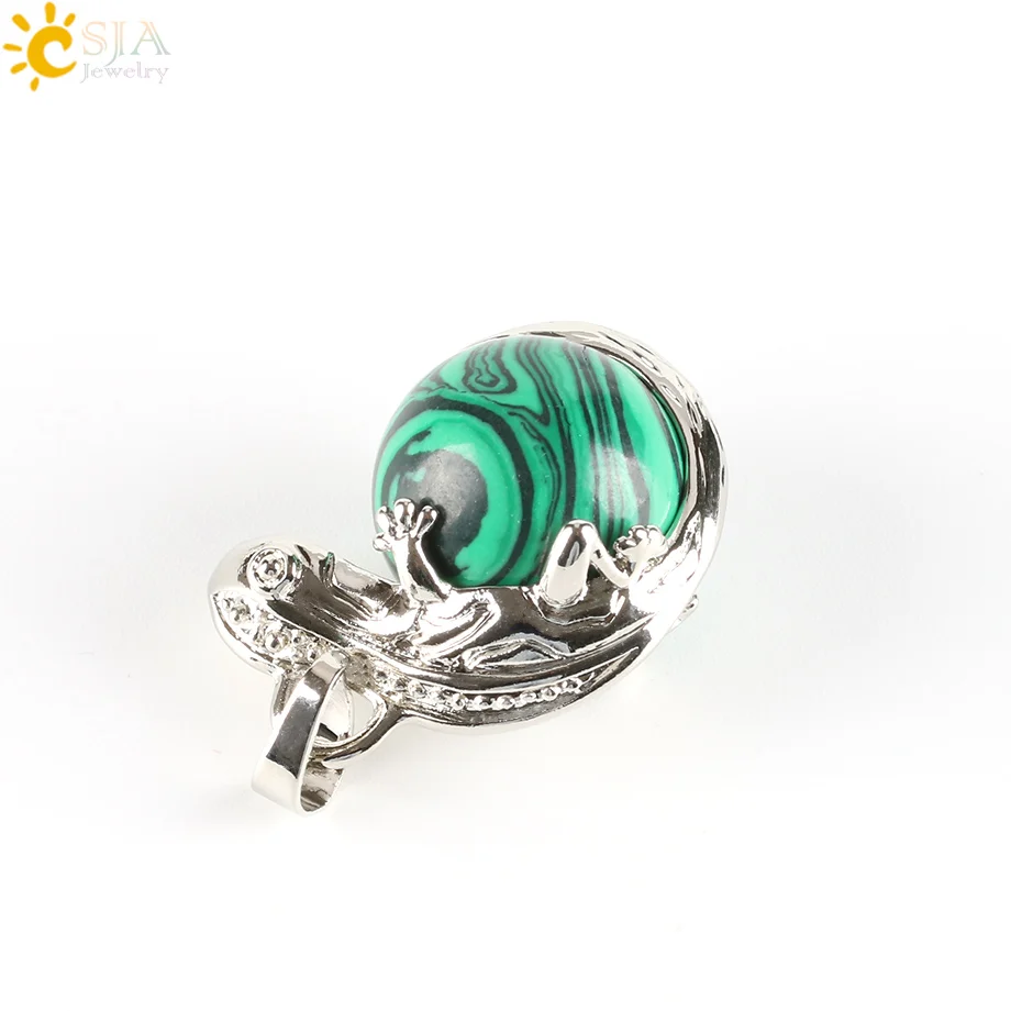Malachite CSJA мужские ювелирные изделия Ящерица Геккон ожерелья в виде животных подвески из натурального камня бисером круглый шар опал лазурит женские ювелирные изделия E286 - Окраска металла: Malachite