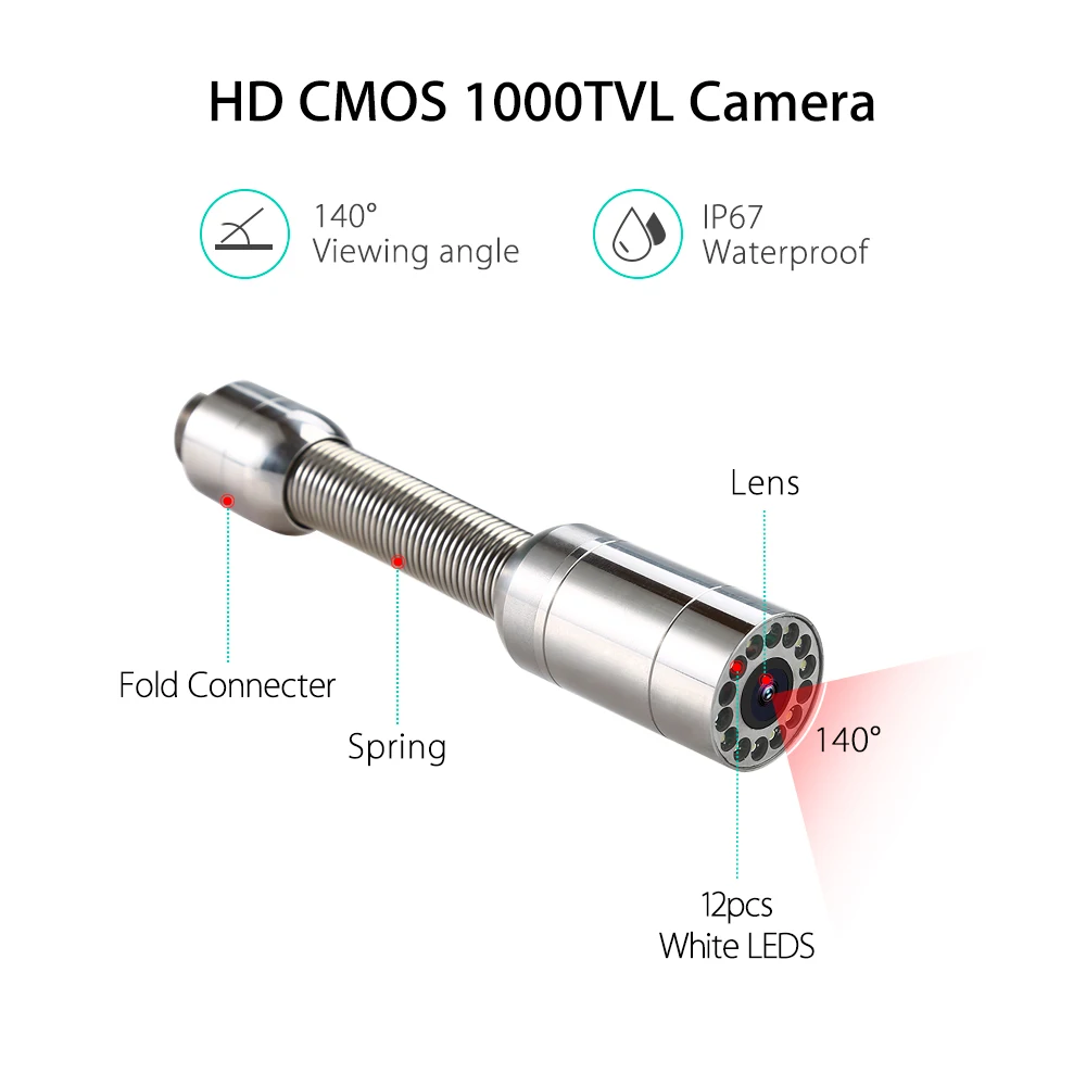 Eyoyo WF92 трубопроводная камера инспекции 23 мм 30 м 7 &quotTFT монитор HD 12 шт. Белый